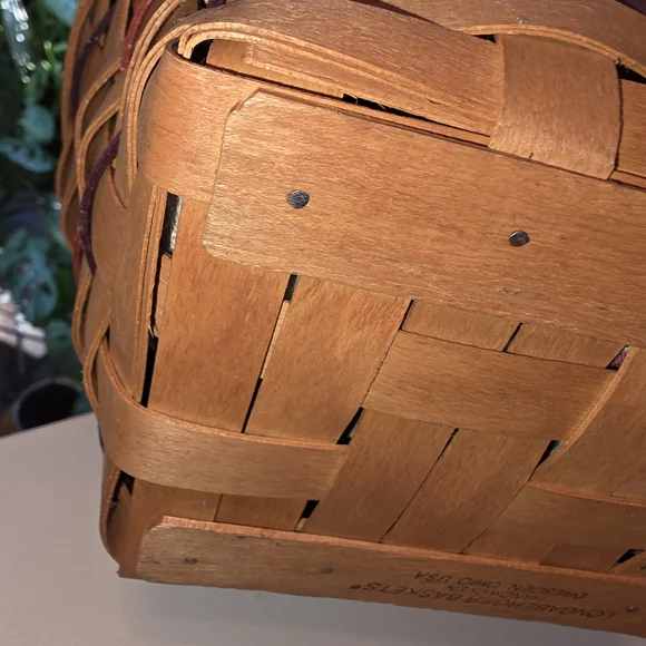 Longaberger Floral-Lined Woven Wood Basket with Pink Trim 1995 Easter Basket - Picture 6 of 10